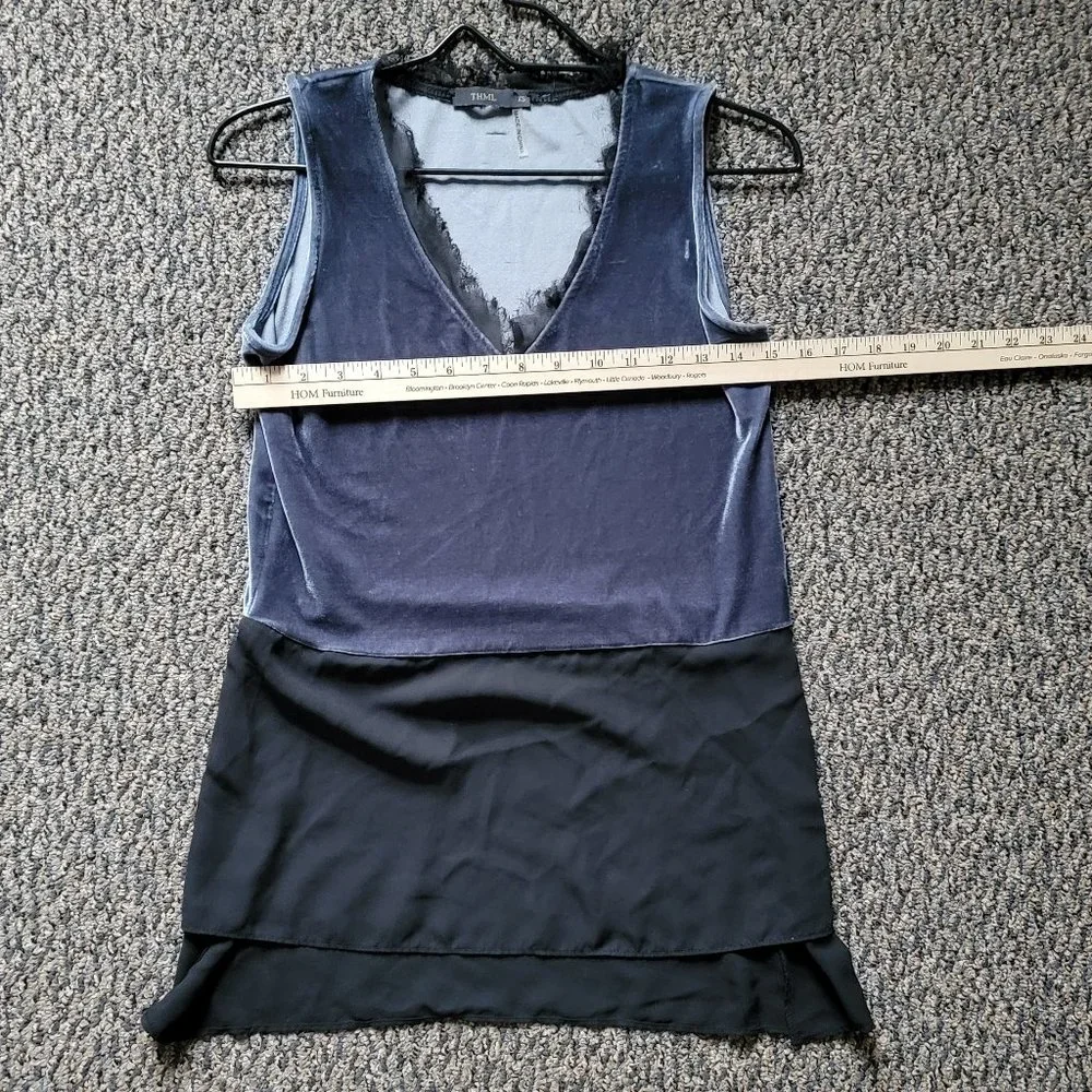 THML Blue Velvet Tunic Top Sleeveless Mixed Tank Blouse Velour XS Anthropologie - Picture 13 of 14
